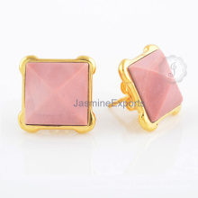 Elegante Pink Opal Gemstone 18k banhado a ouro em prata esterlina Stud Earrings